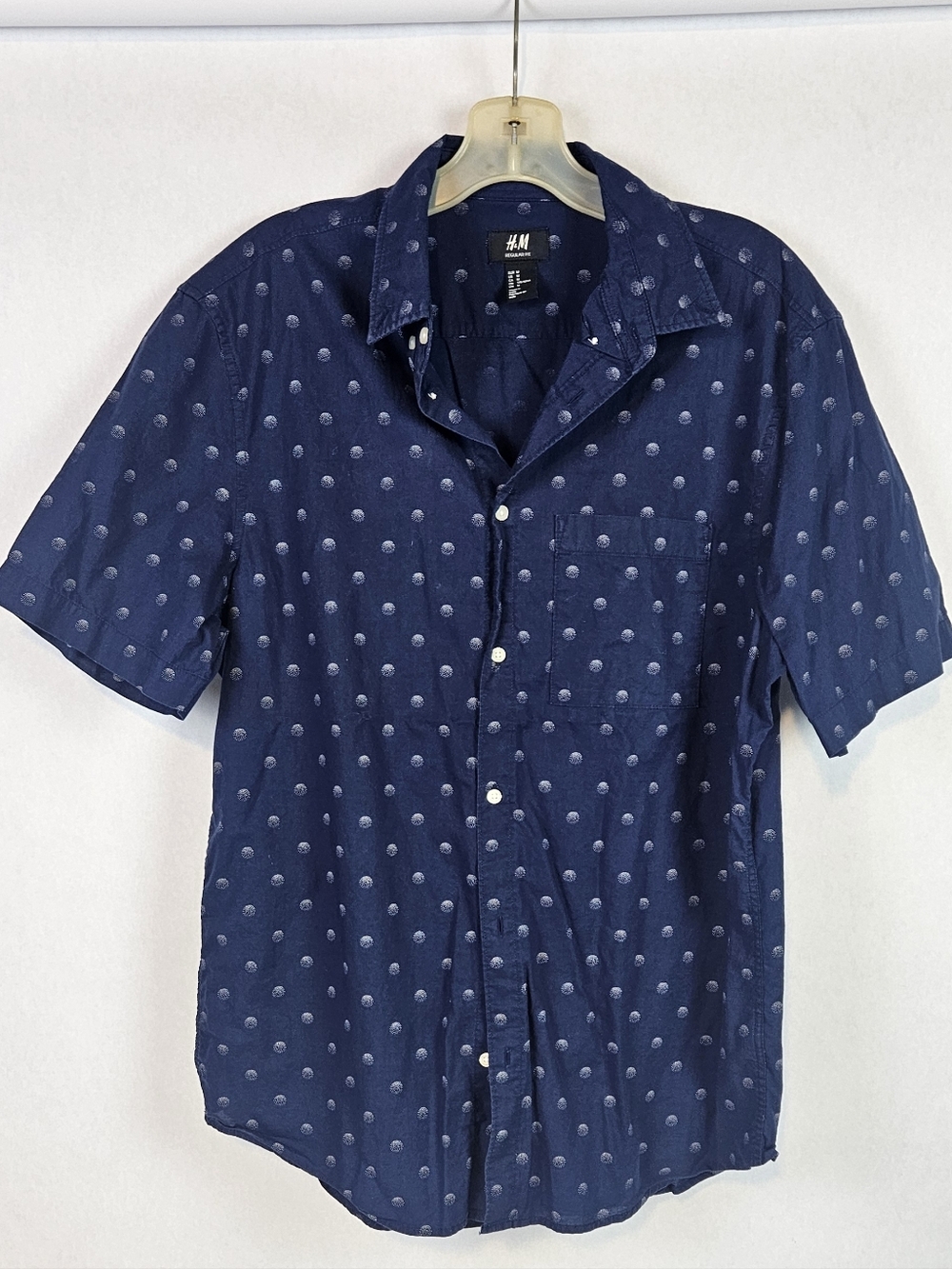 H&M Men’s Navy Short-Sleeve Button-Up with Dot Print